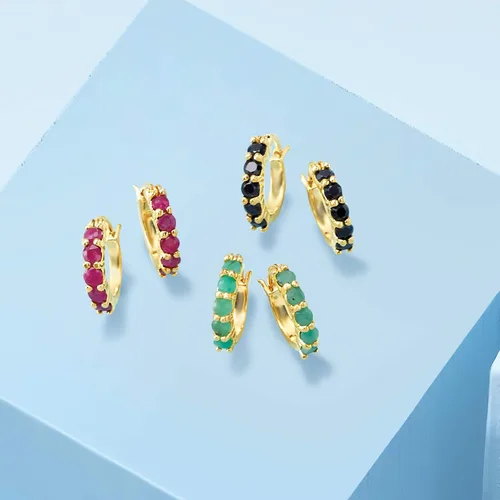 Vista 6 de Ross-Simons Three Pair Gemstone Huggie Hoop Earrings