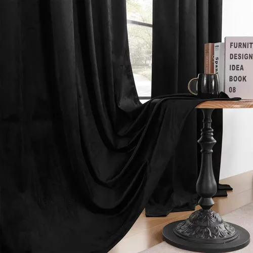 Vista 6 de Timeper Cortinas opacas de terciopelo negro de 42 pulgadas de ancho x 84 pulgadas de largo, cortinas opacas para dormitorio, sala de estar, cortinas