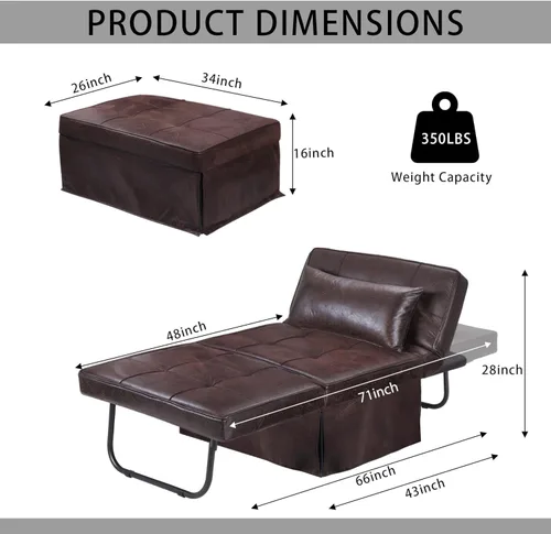 Vista 6 de BIGSYY Sofá Cama, 4 en 1 Otomana Plegable Multifunción de Lino Transpirable Cama Sofá con Respaldo Ajustable Silla Convertible Moderna para Sala