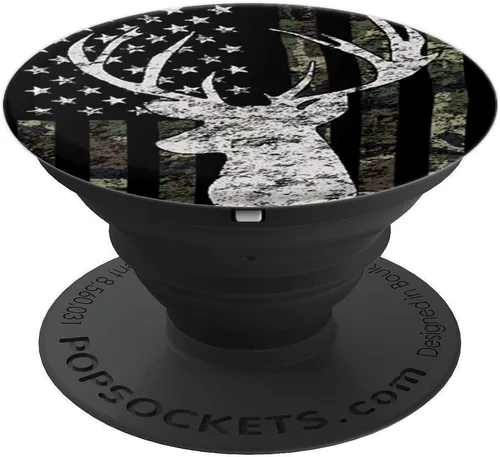 Vista 4 de Bandera de camuflaje de caza de ciervos Buck – PopSockets Grip y soporte para teléfonos y tabletas