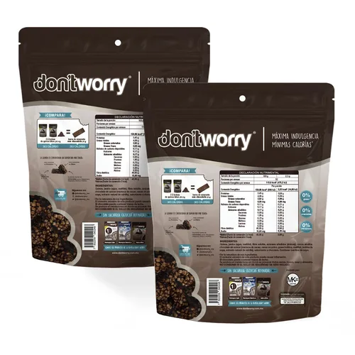 Vista 2 de Don't Worry Bocados orgánicos de quinua Sabor a nuez de chocolate y almendras Caramelo sin azúcar, 4 calorías por pieza, galletas cetogénicas