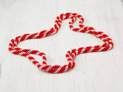 Vista 4 de HANDMADE 3 strand bohemian wrap necklace Extra long Original beaded lariat red white accessories