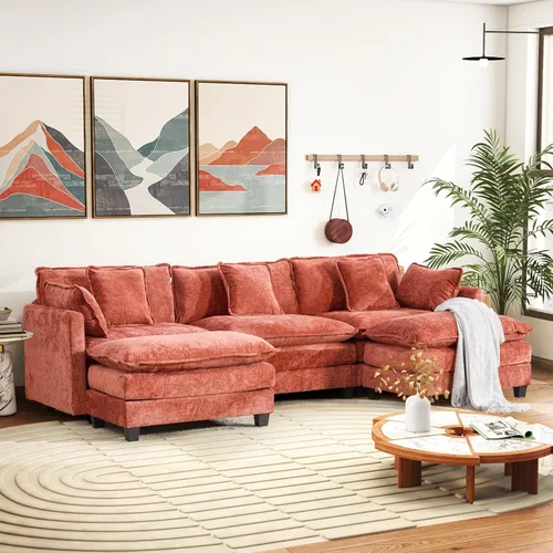 Vista 52 de Sofá seccional modular convertible de 76.7", sofás de dos plazas de chenilla con asiento profundo y cojines tipo loveseat para sala de estar, Beige