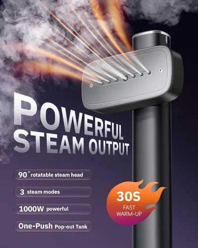 Vista 2 de OGHom Vaporizador para ropa, vaporizador de viaje de 110-240 V y plancha 2 en 1, potente vapor de 1000 W, removedor de arrugas de prendas portátil