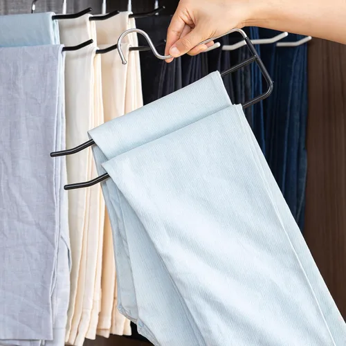 Vista 7 de SHIMOYAMA Perchas para pantalones de extremo abierto, paquete de 5, perchas para pantalones de una sola barra, colgador semiabierto para pantalones