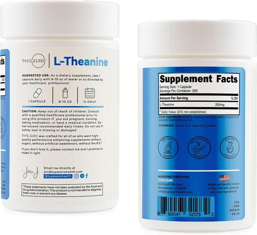 Vista 8 de Type Zero L-teanina (200 mg) 200 cápsulas - Suplemento limpio de L-teanina, ceto, sin OMG