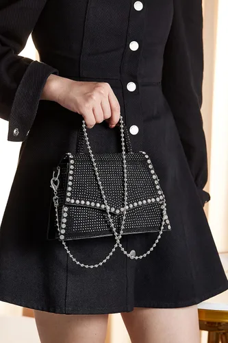 Vista 7 de Bolso de noche cruzado con diamantes de imitación con purpurina Bolso de mano de cristal de moda con asa superior para cóctel, fiesta, club, bolso