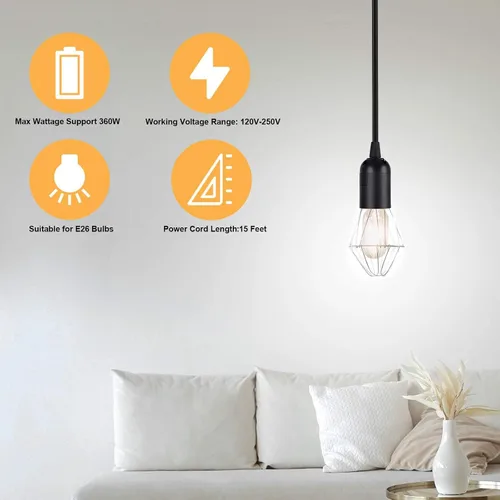 Vista 6 de Simple Deluxe - Cordón de lámpara colgante de linterna de 15 pies con enchufe E26, con interruptor de encendido/apagado (bombilla no incluida)
