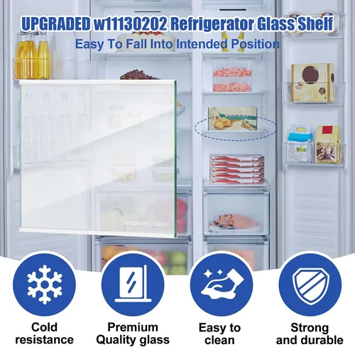 Vista 5 de Estante de vidrio para congelador W11130202 actualizado, estante de vidrio templado para refrigerador Whirlpool para reemplazo de estante