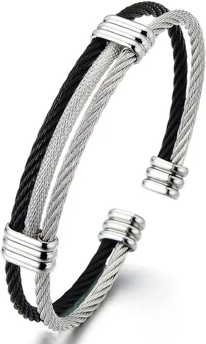 Vista 15 de Pulsera de acero inoxidable COOLSTEELANDBEYOND con cable trenzado ajustable para hombre y mujer
