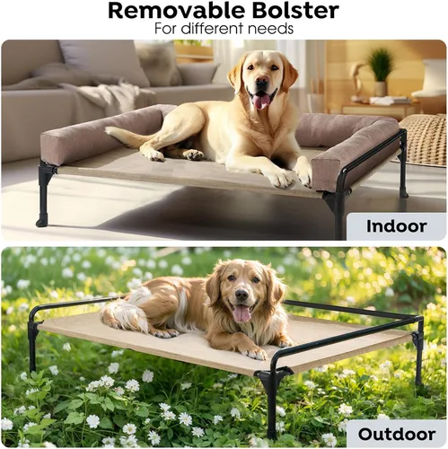 Vista 4 de Veehoo Cama Elevada para Perros - Cama Cot Refrescante para Exteriores para Perros de Tamaño Mediano con Cerca de Tres Lados, Cuna Elevada