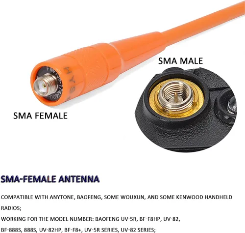 Vista 2 de HYS Antena hembra VHF UHF SMA, doble banda 6.6 ft/27.6 in Walkie Talkie Antena para 144/430Mhz Retevis Baofeng Wouxun KG-659 UV-5R 9R Radio de mano