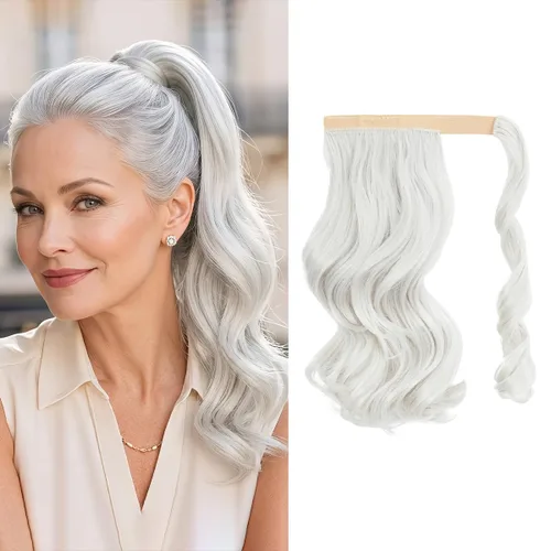 Vista 12 de CJL HAIR 14" Extensión de cola de caballo corta con cabello rizado y ondulado, clip en la cola de caballo, extensión de pelo sintético falso