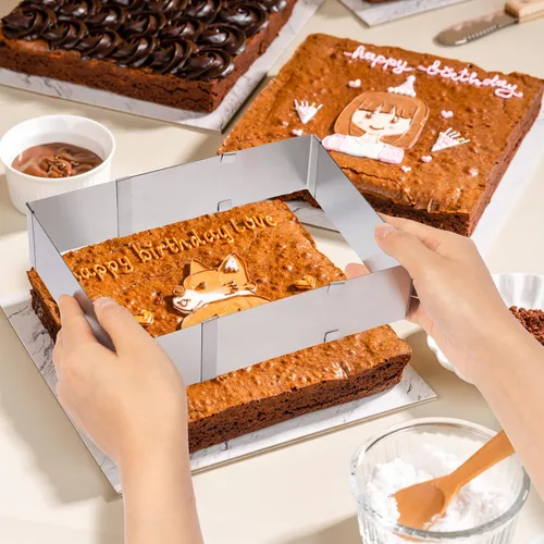 Vista 4 de TXIN Molde cuadrado de acero inoxidable para tartas, molde de mousse, ajustable de 6 a 11 pulgadas