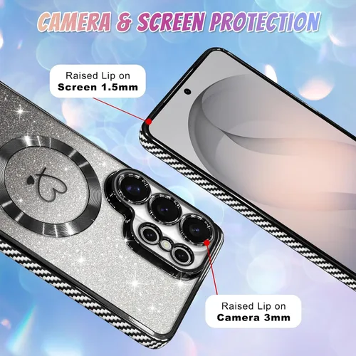 Vista 193 de Bonoma - Funda compatible con Samsung Galaxy S21 Plus, diseño de corazón con purpurina, color rosa Support for MagSafe, Plating Magnetic Case TPU