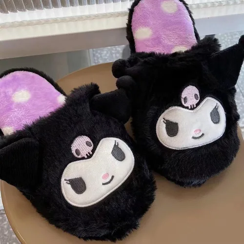 Vista 3 de AAOTE Kuromi - Pantuflas de felpa My Melody Cinnamoroll para invierno, talla única, para la mayoría de las pantuflas de dibujos animados suaves
