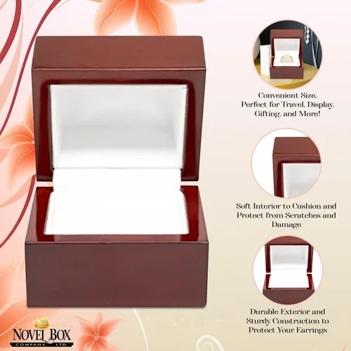 Vista 3 de Novel Box - Joyero rojo de madera de cerezo para anillos de 2.25 x 2 x 1.87 pulgadas con interior blanco, cajas de presentación de regalo de madera