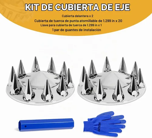 Vista 7 de Kit de cubierta de eje delantero de 2 puntas cromadas con cubiertas de tuerca de lengüeta de 32 mm/33 mm atornillables con tapas de cubo removibles