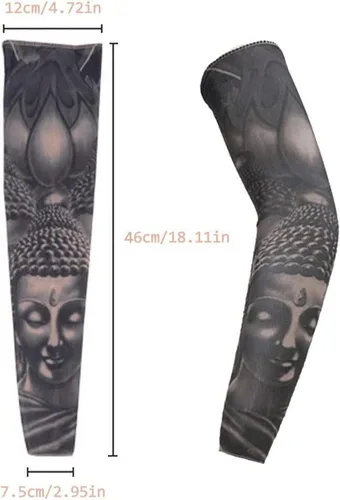 Vista 2 de Mangas de tatuaje temporales falsas para hombres y mujeres, mangas de protección solar para brazos (juego oscuro unisex, paquete de 6)