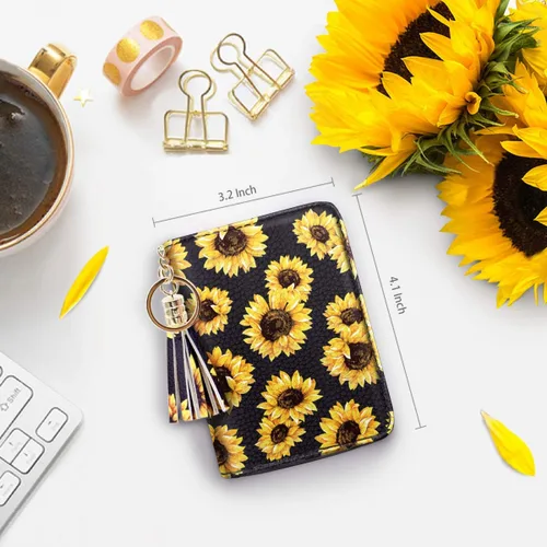 Vista 3 de Billetera pequeña para tarjetas de crédito RFID con purpurina linda para mujer