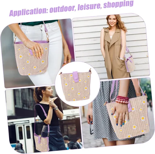 Vista 6 de VALICLUD 1 bolso de mensajero para mujer, bolsos de hombro para mujer, bandolera con patrón de ratán, bolso de hombro para niña