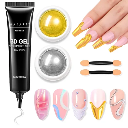 Vista 22 de Makartt Arte de uñas en gel 3D, pegamento de gel para esculpir para dibujar, moldear, escultura, gemas y decoración, esmalte de gel transparente que
