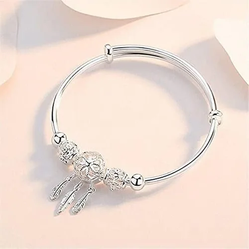 Vista 4 de Ounmax Pulsera de plata de ley 925 hecha a mano vintage con atrapasueños, pulsera ajustable tallada para regalo para mujeres en cumpleaños