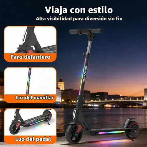 Vista 4 de SIMATE Electric Scooter for Kids Ages 6-14, 3 Adjustable Heights 34"/37"/39", LED Display & Colorful Lights, Foldable Kids Electric Scooter, 8.7 MPH