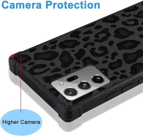 Vista 4 de KANGHAR Funda compatible con Galaxy Note 20 Ultra, diseño de leopardo negro, textura de neumático antideslizante, a prueba de golpes, funda