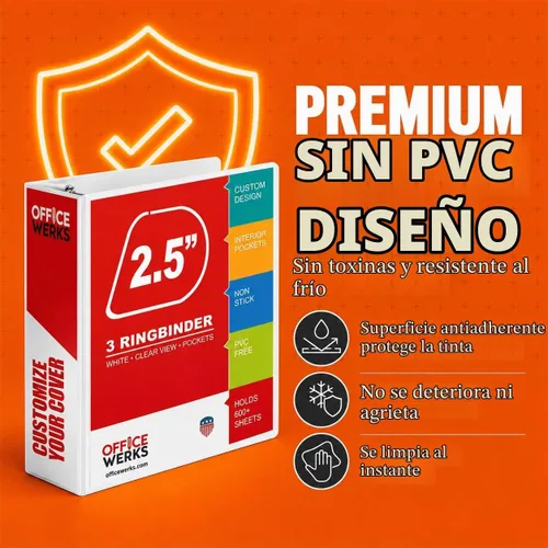 Vista 3 de Carpeta de 3 aros, aros inclinados con forma en D, portada con bolsa transparente.