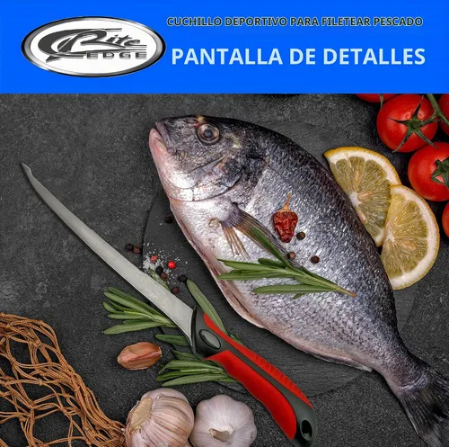 Vista 5 de SZCO Cuchillo de filete de 12.5 pulgadas, cuchillo de pesca rojo con mango ABS, hoja de filete y funda de acero inoxidable, cuchillo de chef