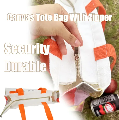 Vista 4 de Bolsa de lona para mujer con cremallera, bolsa de lona duradera y portátil reutilizable, bolsa de mano estética