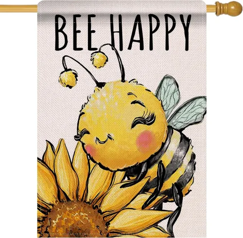 Vista 8 de Artofy Bandera decorativa pequeña para jardín de primavera y verano con diseño de abejorros y girasoles, flor feliz de abeja, decoración exterior