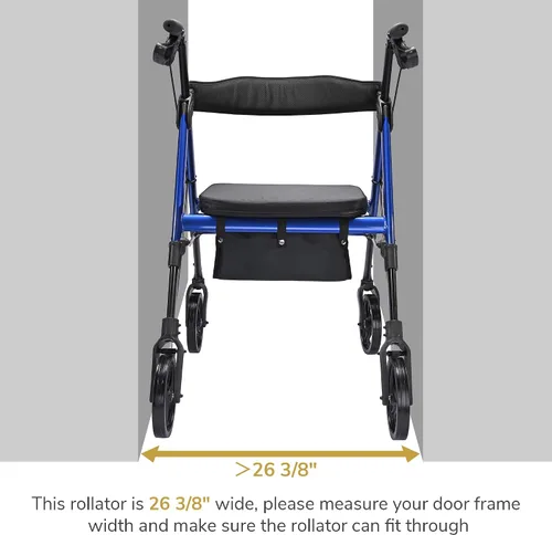 Vista 7 de AW Andador con asiento plegable, andador bariátrico vertical médico para personas mayores, aluminio resistente con doble freno, soporta hasta 450