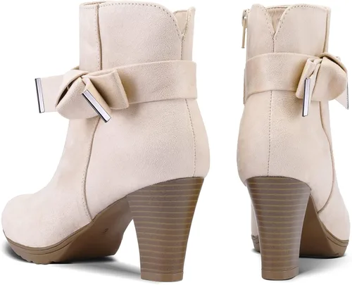 Vista 6 de mysoft Botines de mujer con cremallera y tacón grueso apilado Arco beige