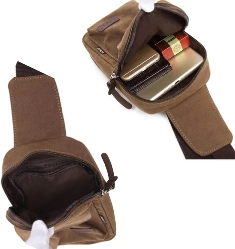 Vista 5 de Wxnow Mochila cruzada de lona para mujeres y hombres, bolsa de pecho