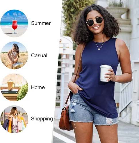 Vista 4 de LONGYUAN Camisetas sin mangas para mujer, estilo casual, estilo túnica, para playa, ajuste holgado