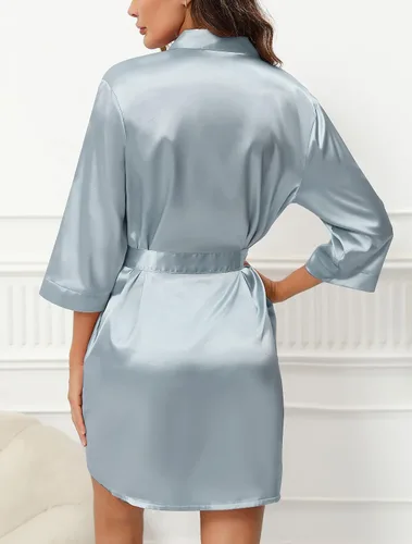 Vista 6 de Samring Bata de Novia y Dama de Honor para Mujer, Bata Corta de Kimono de Satén para Boda y Despedida de Soltera, Bata de Baño de Seda para Mujer
