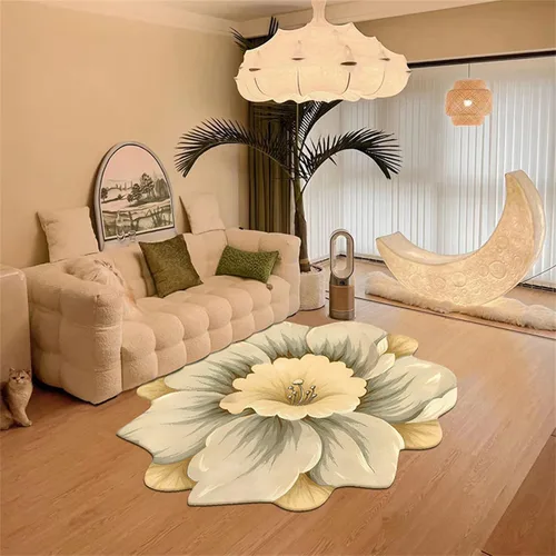 Vista 11 de Alfombra con forma de flor amarilla de 7 pies, alfombra de decoración de sala de estar, adecuada para baño, dormitorio y sala de estar, parte 5
