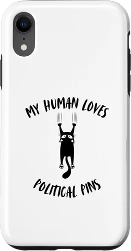 Vista 24 de iPhone 16 My Human Loves Political Pins - Cat Parent Hobby Lover Case