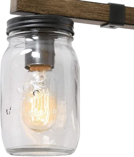 Vista 6 de LOG BARN Lámpara de tocador de baño rústica con vidrio Mason Jar Glass, apliques de pared de 4 luces, acabado de madera sintética, 29 pulgadas