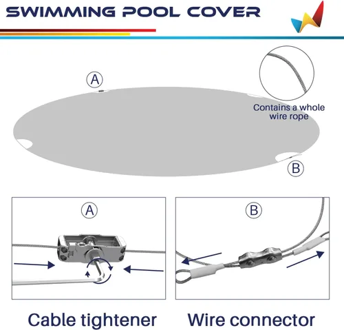 Vista 5 de Windscreen4less Cubierta de seguridad redonda impermeable para piscina de invierno de 9 pies con cable de alambre a lo largo de los bordes
