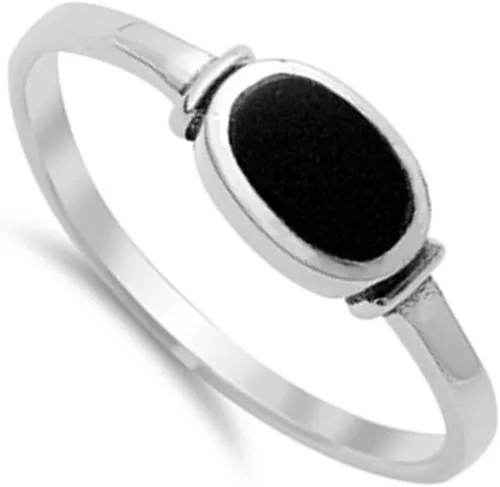 Vista 3 de Elige tu color Anillo ovalado de plata de ley Negro (ónix simulado)