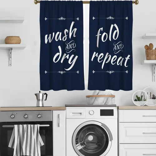 Vista 12 de zokyer Cortinas de cocina en blanco y negro con frases de lavado con palabras impresas en seco, divertidas, simples, pequeñas, cortas, 27.5 pulgadas