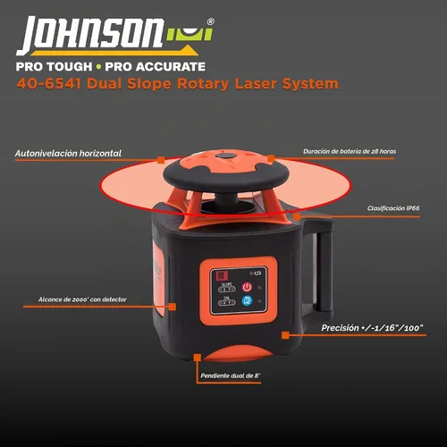 Vista 4 de Johnson Level & Tool 40-6541 - Sistema láser giratorio de doble pendiente de alta precisión, rojo, 1 kit