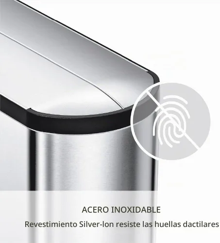 Vista 6 de Simplehuman - Cubo de basura para baño con tapa abatible de 10 litros / 2.6 galones, acero inoxidable cepillado con borde negro