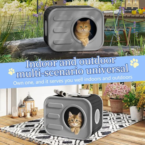 Vista 3 de PatioZen Cama para gatos de interior, casa en cubo, resistente a la intemperie, refugio aislado de plástico con suelo elevado, apilable