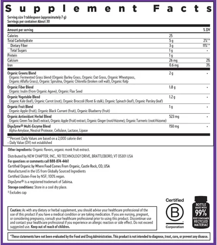 Vista 6 de New Chapter All-Flora Digestive Super Greens Polvo para la salud intestinal - Enzimas digestivas de fuerza clínica + Clorella orgánica USDA