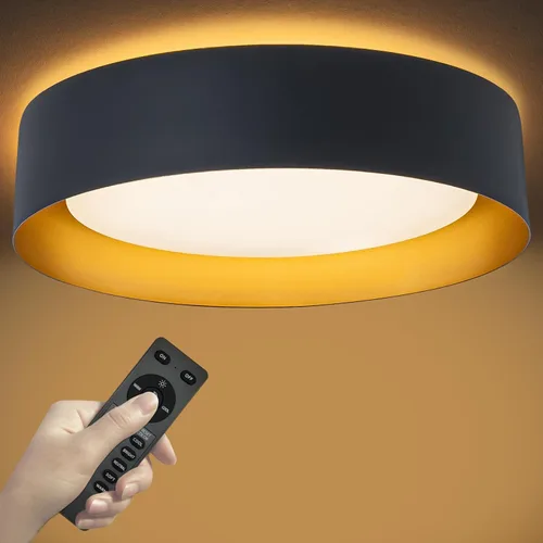 Vista 16 de Bargeni Lámpara de techo empotrada, lámpara de techo LED de 12.5 pulgadas, 5CCT regulable/2700K-6000K/20W, negro mate con acento de madera, montaje
