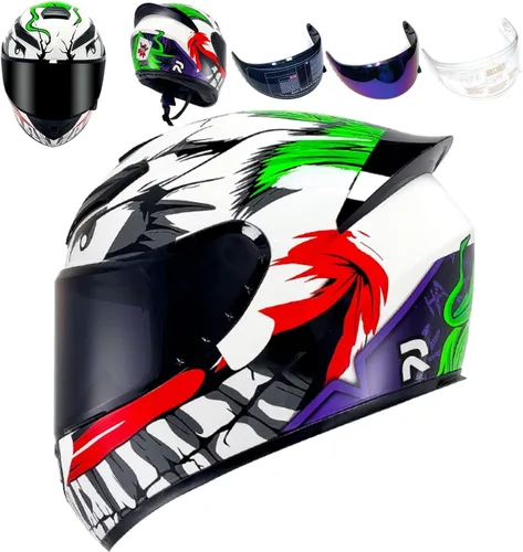 Vista 27 de HTLNUZD - Casco de motocicleta de cara completa, compatible con Pinlock, viseras transparentes y tintadas, modelo aprobado por DOT, casco de moto